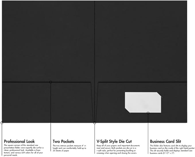 LUXPaper 9" x 12" Presentation Folders | Two Pocket | Midnight Black | 100lb. - Image 3