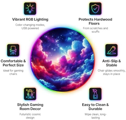 Gaming Chair Mat for Hardwood Floor Circle RGB Light - Clouds 47”