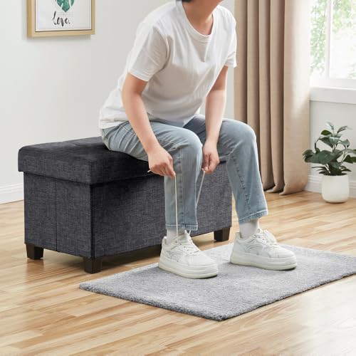 Ornavo Home 30" Large Storage Ottoman Bench with Legs, Dark Gray