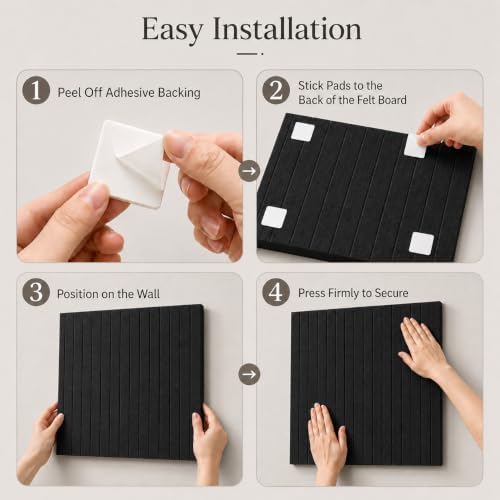 Large Felt Bulletin Board, 48" x 36", 12 Black Felt Tiles
