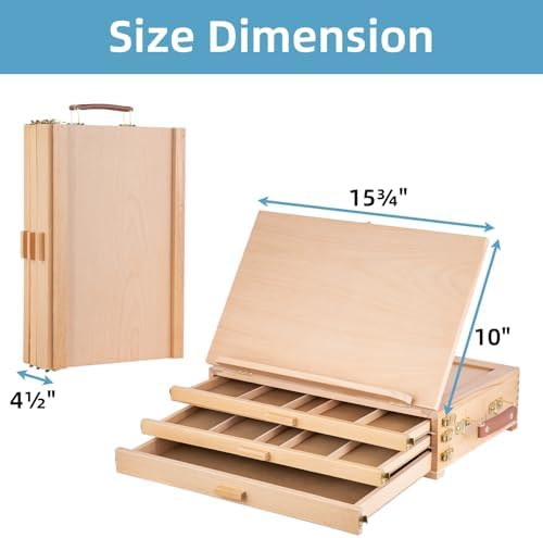 portable beechwood table easel with 3 storage drawers shown in use