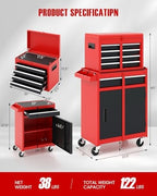 dreamade 5-drawer tool chest combo, rolling tool cabinet, close-up detail