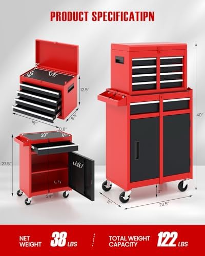 dreamade 5-drawer tool chest combo, rolling tool cabinet, close-up detail