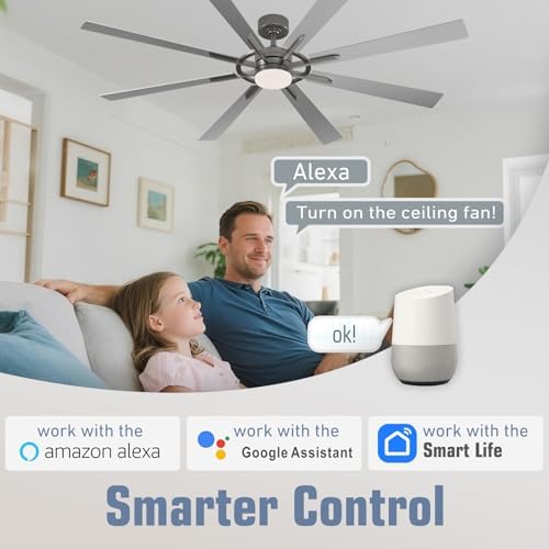 60 inch smart ceiling fan, silver indoor/outdoor ceiling, close-up detail