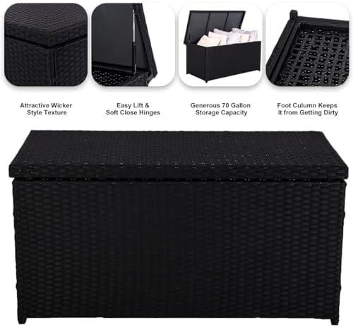 sundale 70 gallon oudoor deck box, large rattan, front angle view