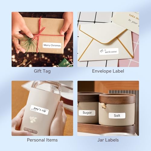 NIIMBOT Label Maker Tape for D110/D11/D101 Label Printer, Multi-Size | 3Rolls Pack | 0.47'' x 1.57''White, 0.55'' x 1.18''Transparent, 0.49'' x 4.29''White Cable, for Home Office School Labeling