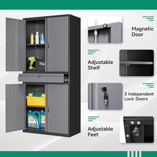 letaya metal garage storage cabinet with drawer,4 door showing dimensions