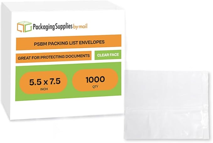 PSBM 1000 PCS 7.5 x 5.5 Inch Clear Blank Packing List Envelopes, Shipping - Image 2