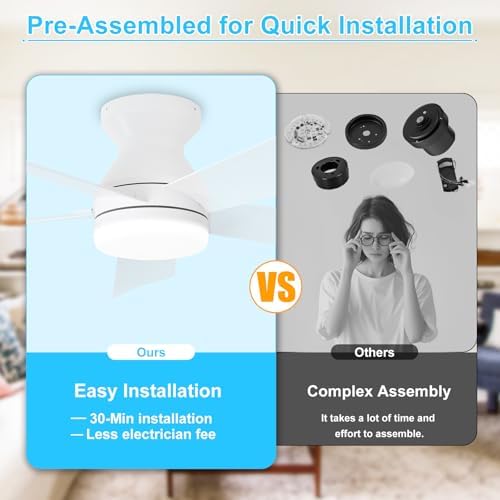 depuley modern ceiling fan with light: 42-inch white, front angle view