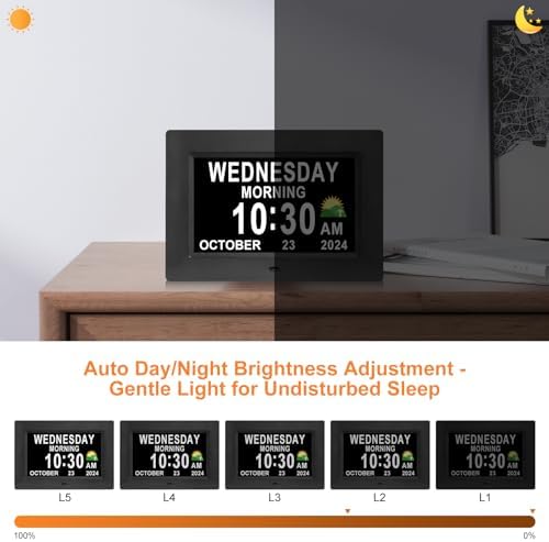 ssini digital calendar dementia alarm clock with day on a desk or shelf