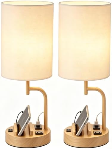 Dreamholder 2 Pack Table Lamp, Bedside Lamp with 3 USB Charging Ports & A...