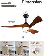 sofucor 52 inch ceiling fan with light and, front angle view