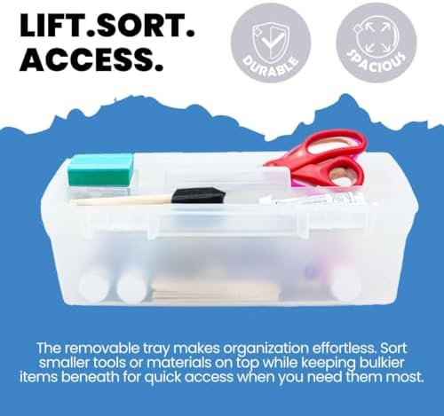 artbin 6937ag essentials lift-out tray box, portable art, front angle view