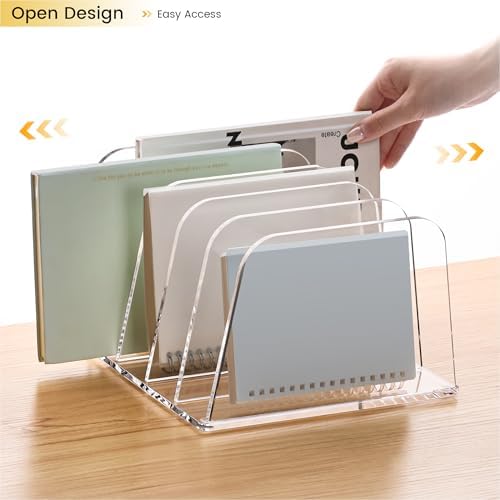YUXUN Desk File Organizer,5-Section Vertical Clear Acrylic Desk Organizer Fil...