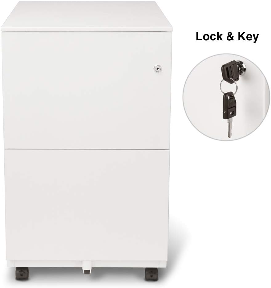 Aurora Modern Soho Design 2-Drawer Metal Mobile File Cabinet with Lock Key/Fully Assembled, White