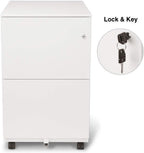 Aurora Modern Soho Design 2-Drawer Metal Mobile File Cabinet with Lock Key/Fully Assembled, White