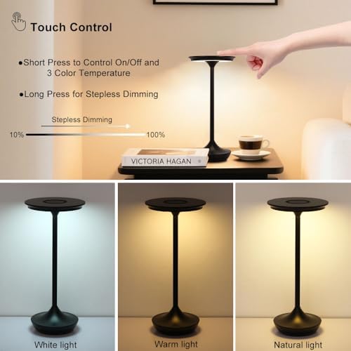 Cordless Rechargeable Table Lamps, Portable 6000mAh Battery Desk Lamp Waterpr...