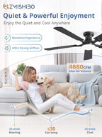 zmishibo 52 inch ceiling fans with lights, remote&app, side view