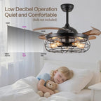 dumaiway 36" retractable ceiling fan, industrial retro caged shown in use