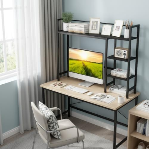Tangkula 4-Tier Desktop Bookshelf, 38.5" Dorm Desk Hutch, Black