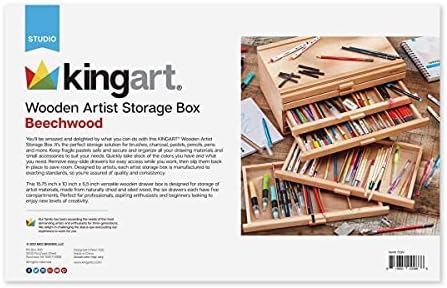kingart wood 6-drawer artist supply storage box, 15-3/4”, front angle view