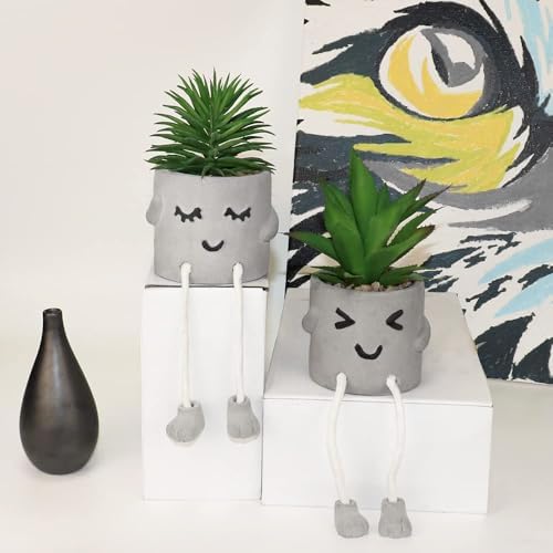 MAKHOT Artificial Succulents Potted Plant Set, Faux Succulents Office Decorat...