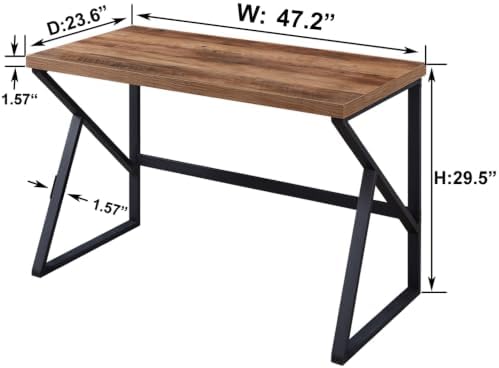 HSH Rustic Home Office Computer Desk, Industrial Metal Wooden Desk 47 Inch | Farmhouse Modern Simple Student Computer PC Laptop Executive Table for Work Study Writing Gaming in Bedroom Living Room