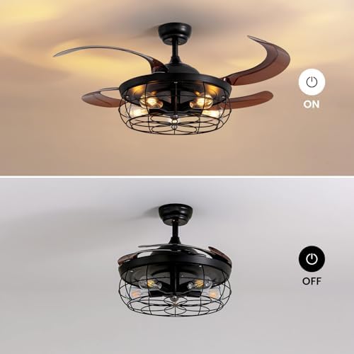 48" retractable ceiling fan with lights and remote on a desk or shelf