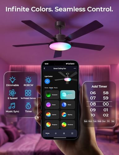 cinoton 52" smart ceiling fans with lights and, side view