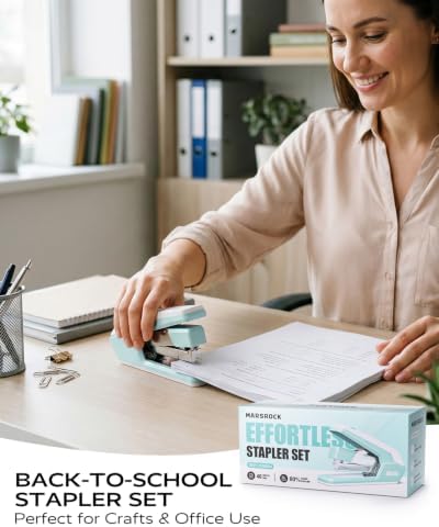 Marsrock Heavy Duty Stapler for Desk with 40-50 Sheet, 2000 Staples, Green | Classroom Stapler, Teacher Stapler, Office Stapler, Ergonomic & Easy-to-Load Desktop Stapler, Magnetic Staple Remover