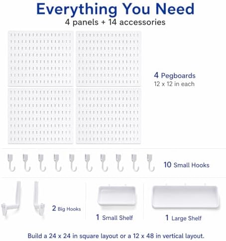 Colville White Pegboard Wall Organizer Kit, 24 x 24 in, 4 Panels