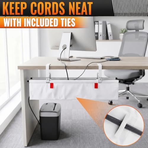 Under Desk Cable Management Tray 28" — No Drill Clamp-On Cord Organizer ...