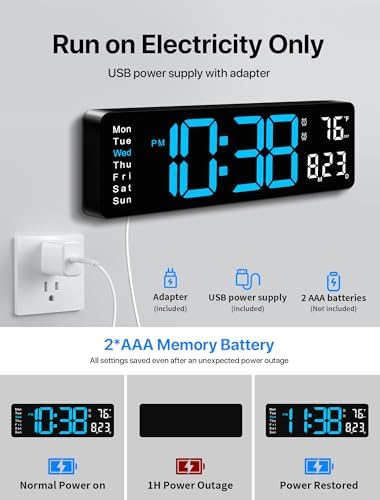 mashi digital wall clock, 16" large display digital, package contents