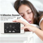 premium white wooden digital alarm clock with wireless, view 9
