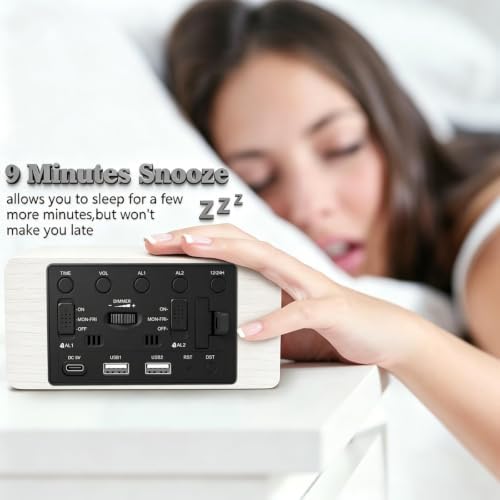 premium white wooden digital alarm clock with wireless, view 9