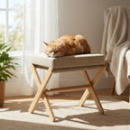 bamboohomie foldable foot stool ottoman, modern foot rest, front angle view