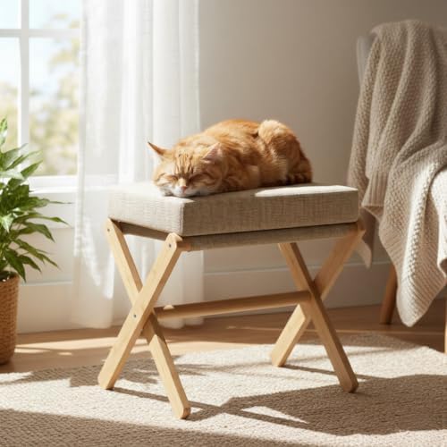 bamboohomie foldable foot stool ottoman, modern foot rest, front angle view