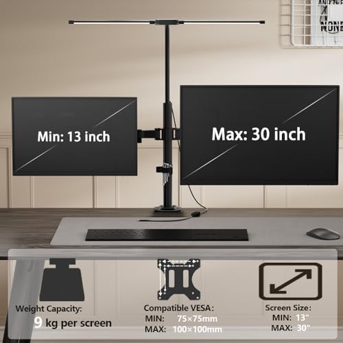 dual monitor stand with led desk lamp,dual monitor, side view