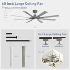 60 inch smart ceiling fan, silver indoor/outdoor ceiling on a desk or shelf