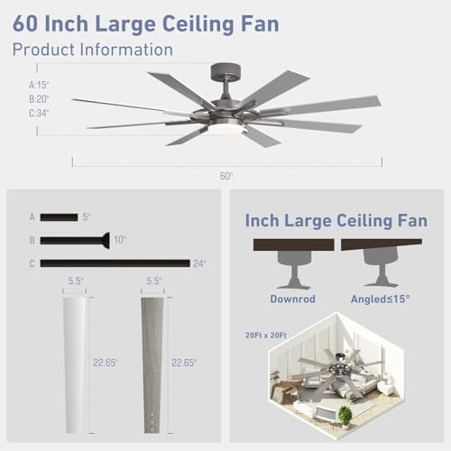 60 inch smart ceiling fan, silver indoor/outdoor ceiling on a desk or shelf
