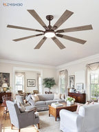 zmishibo 62” farmhouse ceiling fan with light, remote, front angle view