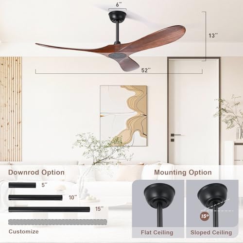 heimo 52 inch ceiling fan no light, wood showing dimensions