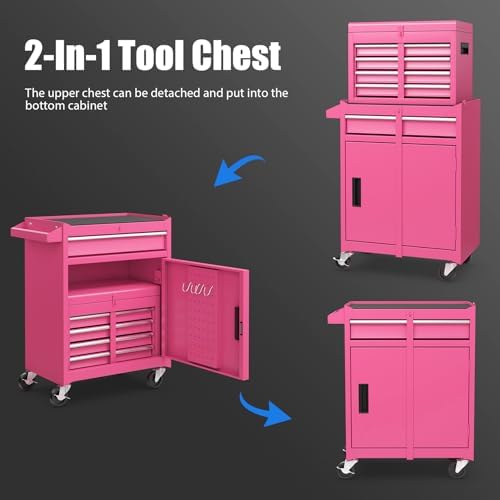 dreamade 5-drawer tool chest combo, rolling tool cabinet, side view