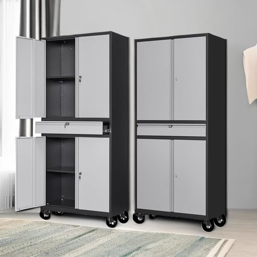 letaya metal garage storage cabinet with wheels,72” rolling showing dimensions