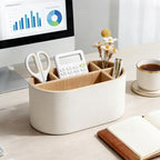 kingfom pu leather desk organizer with multi compartments showing dimensions