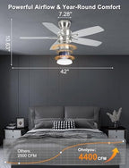 ohniyou 42'' silver low profile ceiling fan with shown in use