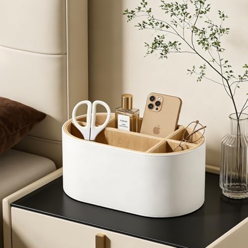 kingfom pu leather desk organizer with multi compartments on a desk or shelf
