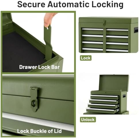 dreamade 5-drawer tool chest combo, rolling tool cabinet, front angle view