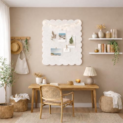 Scalloped Felt Bulletin Board 36 x 24 Inches (Warm Beige)