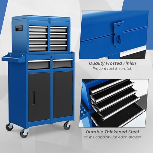 dreamade 5-drawer tool chest combo, rolling tool cabinet, front angle view